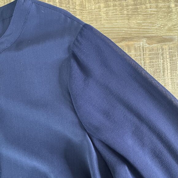 Tory Burch silk blouse sheer long sleeves navy size 8 - Picture 4 of 9